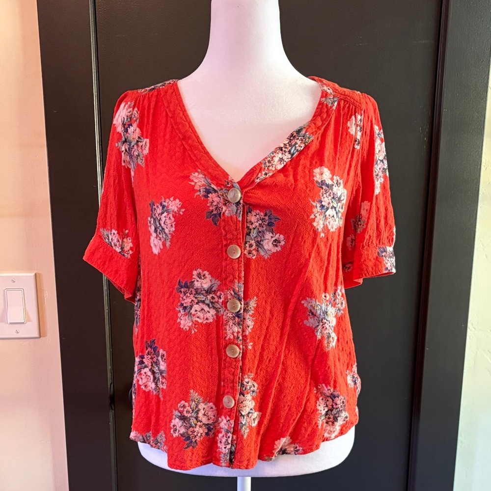Maeve Coral Floral Button-Down Shirt